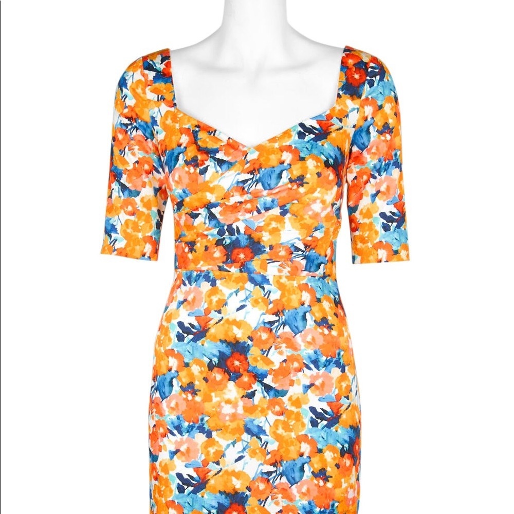 Theia Sz 12 floral lace sheath dress print